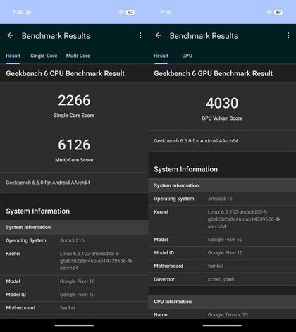 �uPixel 10�v��Multi-Core Score��6126�AGPU Vulkan Score��4030
