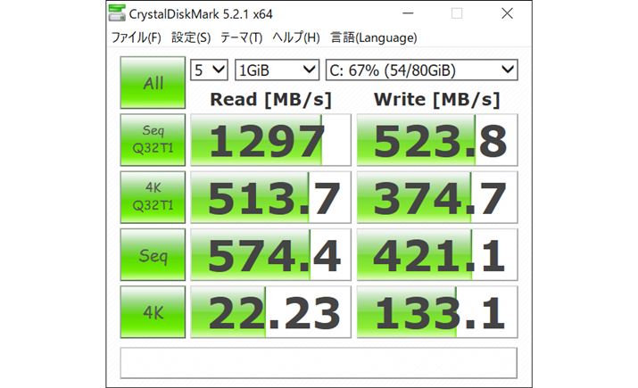 �X�g���[�W�̓ǂݏ������x�𑪒肷��uCrystalDiskMark 5.2.1 x64�v�i�Ђ�Ђ掁��j�̌���