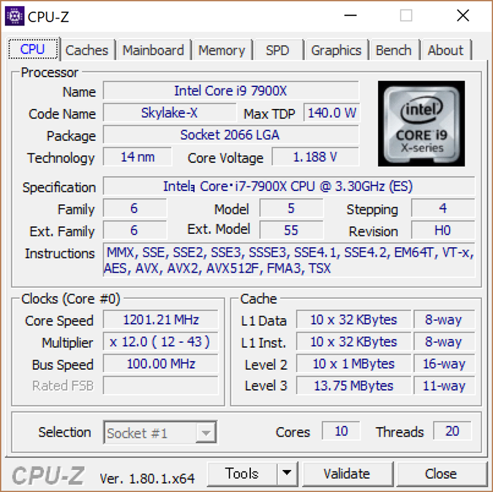 CPU-ZCore i9 7900X̏ڍׂ\Ƃ