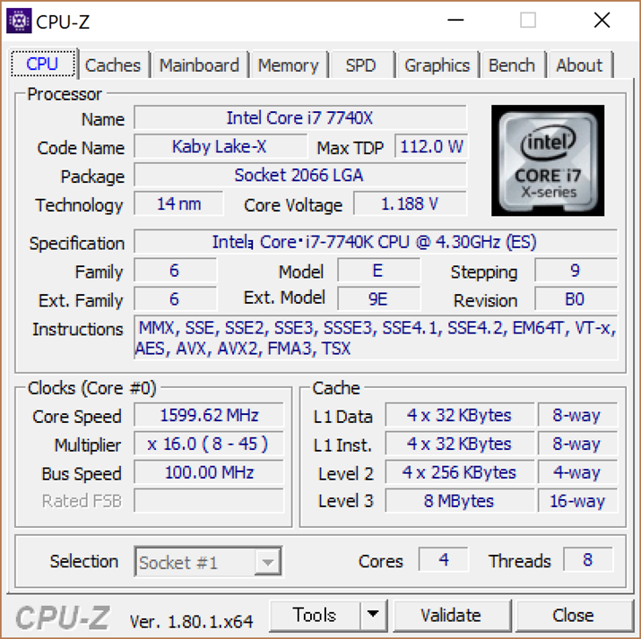 CPU-ZCore i7 7740X̏ڍׂ\Ƃ