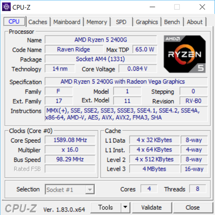 CPU-ZRyzen 5 2400G ̏\Ƃ
