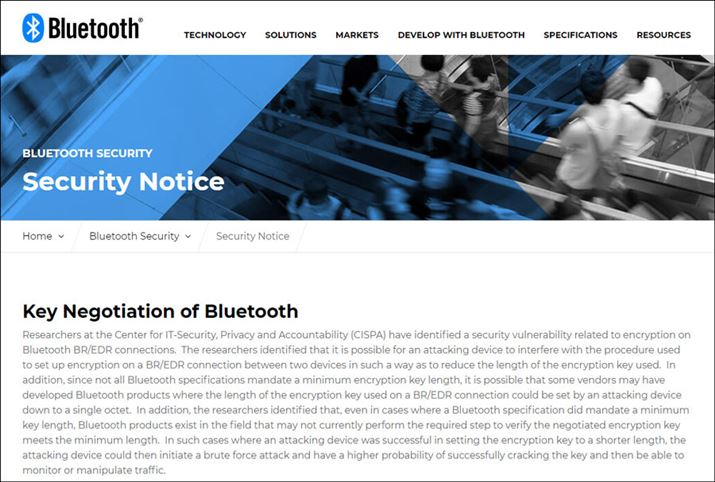 �񍐂��ꂽ�Ǝ㐫��Bluetooth BR/EDR�Ɋւ�����̂ŁABluetooth LE�͑ΏۊO�ł�