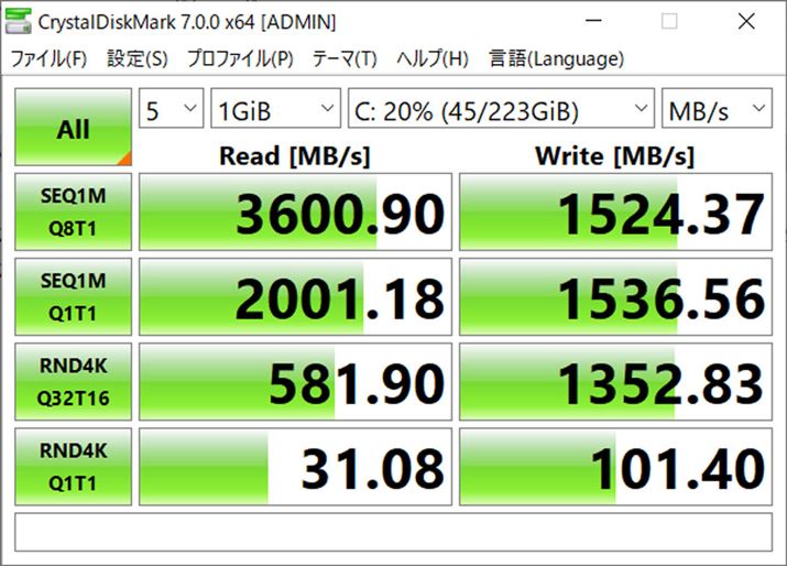 uCrystalDiskMark 7.0.0v̓]xeXg
