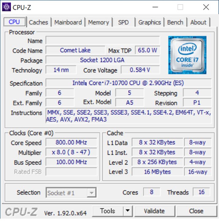 CPU-Z̕\iCore i7 10700j