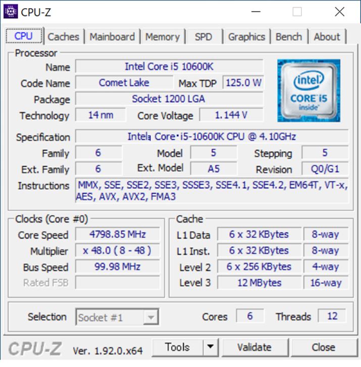 CPU-Z̕\iCore i5 10600Kj
