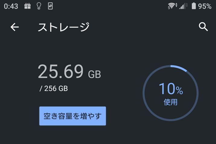؋@͏ԂŁA25.69GB̃Xg[WgpB230GBƂLȋ󂫗eʂ