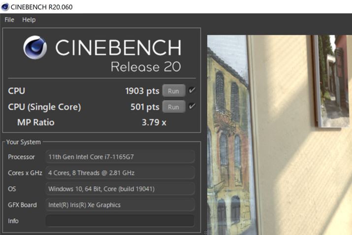 Core i7-1165G7CINEBENCH R20̌