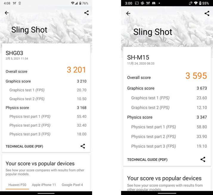 3DMarkuSling Shotv̌vʁB̖{@3,201AÉuAQUOS sense4v3,595ƂȂBuAQUOS sense4v̂ق