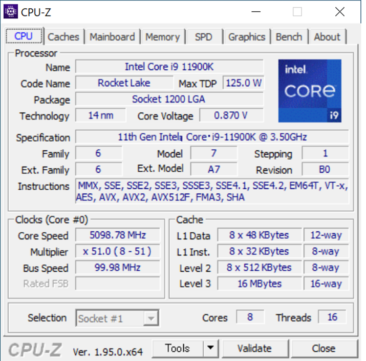 Core i9 11900K̏ڍׂCPU-Zŕ\Ƃ