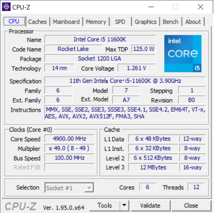 Core i5 11600K̏ڍׂCPU-Zŕ\Ƃ