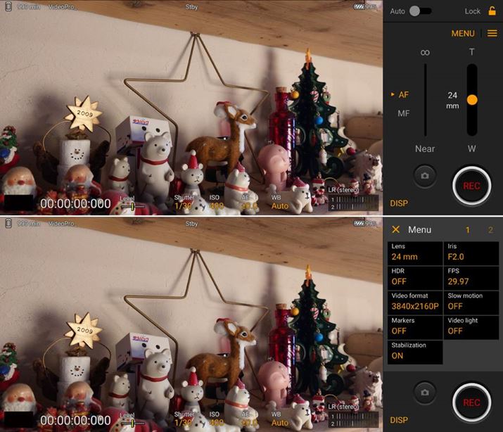 VBeAvuVideography Prov̉ʁBAF/MF^b`Ő؂ւقAY[ʏōsBj[̓{^킩₷łAu␳X[[ṼIEItȂǂݒł