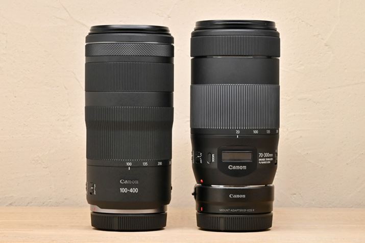 uRF100-400mm F5.6-8 IS USMvŁAEu}EgA_v^[ EF-EOS Rv𑕒Ԃ́uEF70-300mm F4-5.6 IS II USMvBŚuRF100-400mm F5.6-8 IS USMv̂ق኱ZȂ
