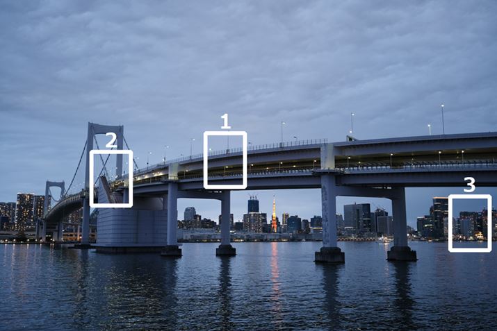 gi1`3jȉɌfڂ؂oBsgAFiVO|CgAFjŉ摜̋ig1̉jɍ킹BBe͖250m