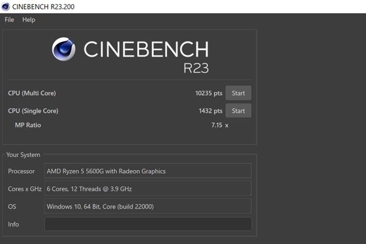 CPU\𑪒肷ԃx`}[NvOuCINEBENCH R23v̌ʁBQ[~OfXNgbvPCƂĂ̓Gg[NXłARyzen 5 5600G̐\̓Ñ~hNXƌXRAł