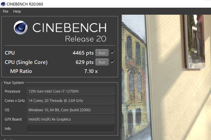 CPȔ\vx`}[NvOuCINEBENCH R20v̌ʁBCore i7-1260PƔׂƁACPŨXRARA̍ɏoĂ