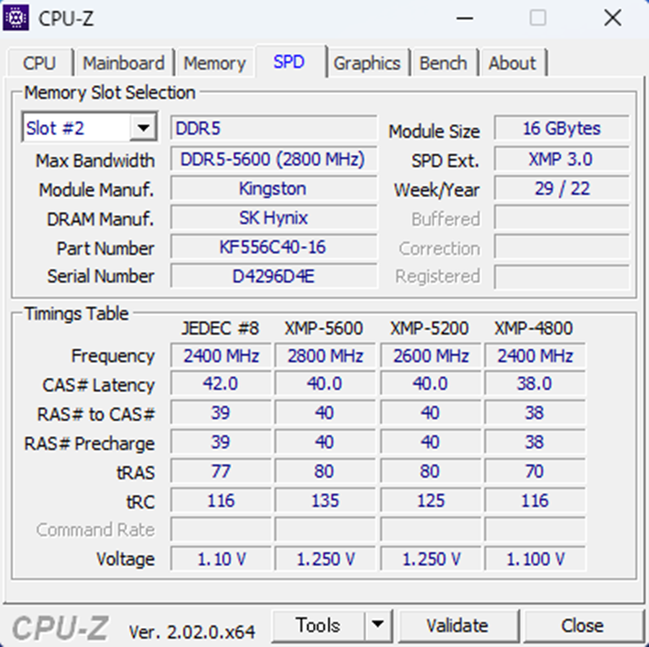 XMPDDR5-5600ɐݒ肵ŁuCPU-ZvŊmFBCeV\^C~ÓADDR5-5600쎞CL40-40-40-80ƁADDR5ł͕WI