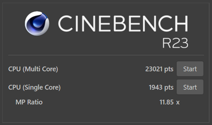 uCINEBENCH R23vł́AVORA1943A}`RA23021}[NAnCNXCPU̎͂