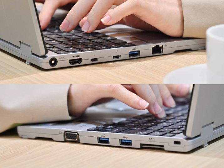 rWlXV[ɑΉł悤Aubcm[gv͏[C^[tFCX𓋍ڂĂBuSRV[Yv́A{̍ʂɁAHDMIóAThunderbolt 4ΉUSB 3.1 Type-CAUSB 3.0 Type-AALLAN𓋍ځBEʂɂ́Aubcm[gv`̃AiORGBAUSB 3.0 Type-A×2ASD[J[hXbgAZLeBXbg