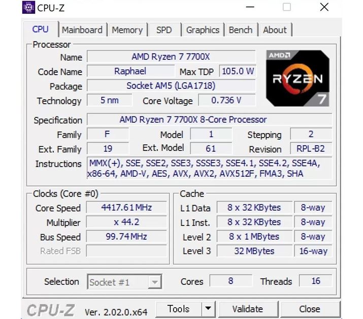 uCPU-ZvŁuRyzen 7 7700Xv̏ڍׂmFBTDP105WŁAOuRyzen 7 5700Xv65WA傫グĂ邱Ƃ킩BAVX-512߃ZbgɑΉĂ邱ƂuRyzen 9 7950XvƓl