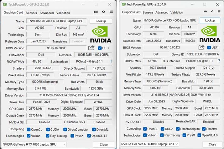 uGPU-Zv̏BuGeForce RTX 4050 Laptop GPUvAEuGeForce RTX 4060 Laptop GPUv
