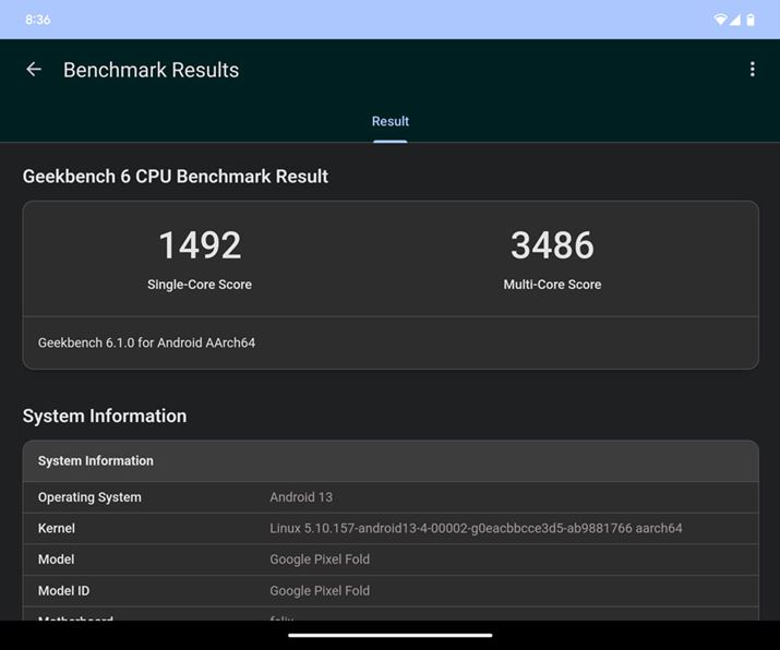 uPixel Foldv́uGeekbench 6vSingle-Core Score1492AMulti-Core Score3486