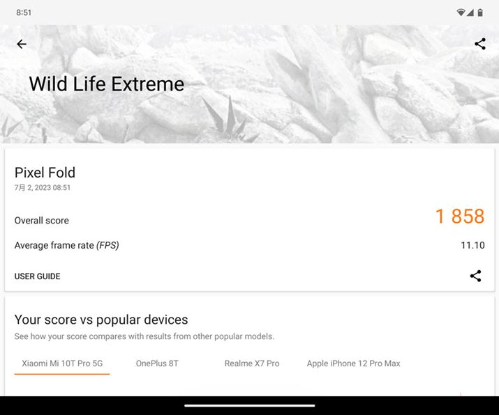 uPixel Foldv́u3DMark Wild Life ExtremeṽXRA1858