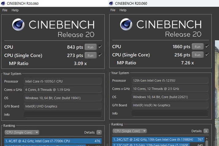 uSurface Laptop GovAEuSurface Laptop Go 3v́uCINEBENCH R20v̌