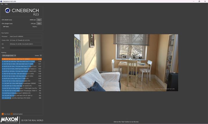 CPȔ\𑪒肷x`}[N\tguCINEBENCH R23v̌ʁB샂[h́uptH[}XviWIȃ[hjȂACPUi}`RAj̃XRA3𒴂