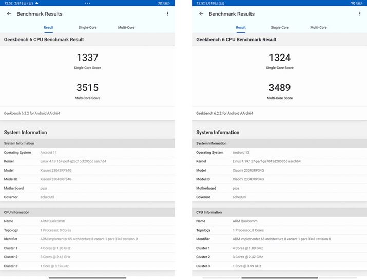 uGeekbenchvCPUeXgBuHyperOSv̓VORA1337A}`RA3515BuMIUIv̓VORA1324A}`RA3489B͂ƂႢǂݎ͓̂