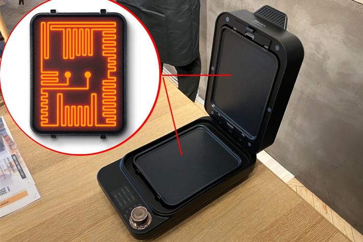 「サーキットヒーター」は、abien独自の極薄のフィルム状ヒーターで、熱源を高密度に走らせることができ、プレート全体を均一に加熱して焼きムラを抑えます