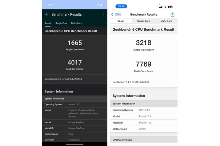 uGeekbench 6.4.0ṽXRAiuPixel 9avAEuiPhone 16evj