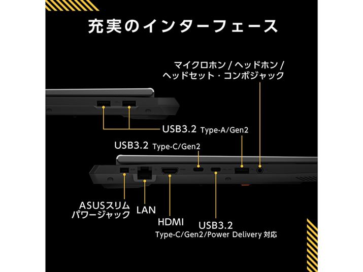 �O���C���^�[�t�F�[�X���[�����Ă���̂��uASUS TUF Gaming�v�V���[�Y�̓����BHDMI�[�q�́A�[�~�̃v���[���e�[�V�����Ȃǂŉ�ʂ��O�t���̃��j�^�[�Ȃǂɓ��e����ۂɕ֗��BUSB�[�q��USB3.2�iType-C/Gen2�j�Ȃǂ��L�x�ɗp�ӂ���Ă���