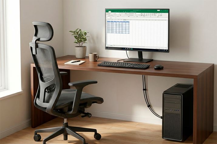 �f�X�N�g�b�v�p�\�R�����f�X�N�̉��ɐݒu�����ꍇ�̃C���[�W�B�f�X�N�̏���L���g����