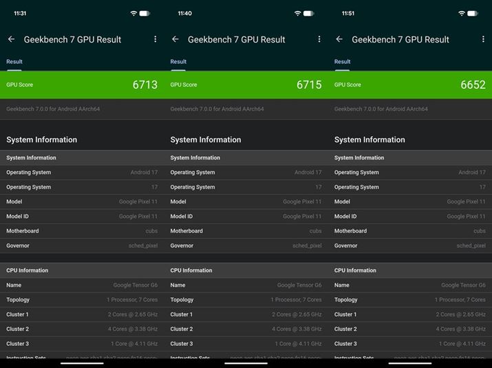 �uPixel 11�v�́uGeekbench 7�vGPU�X�R�A