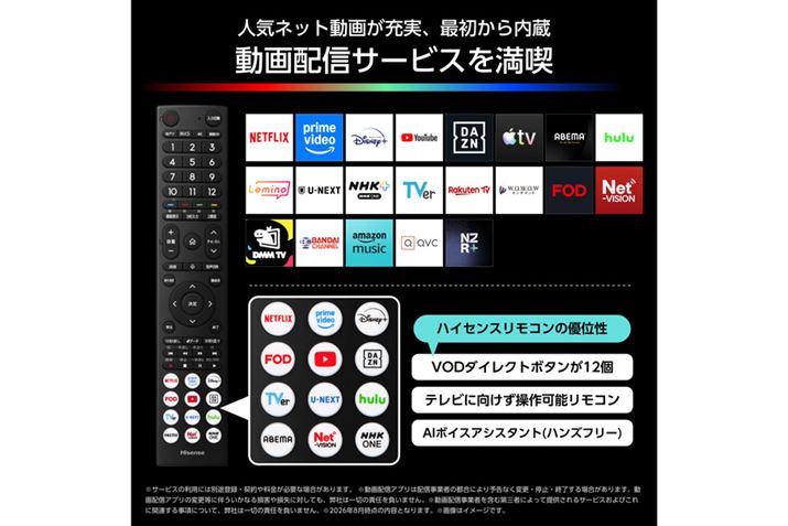 Netflix��Amazon�v���C���E�r�f�I�AYouTube�Ȃǐl�C�̓���z�M�T�[�r�X�e��ɑΉ��B�A�v���̒ǉ��͂ł��Ȃ����A�ʐ^�̑S�A�v�����v���C���X�g�[������Ă���