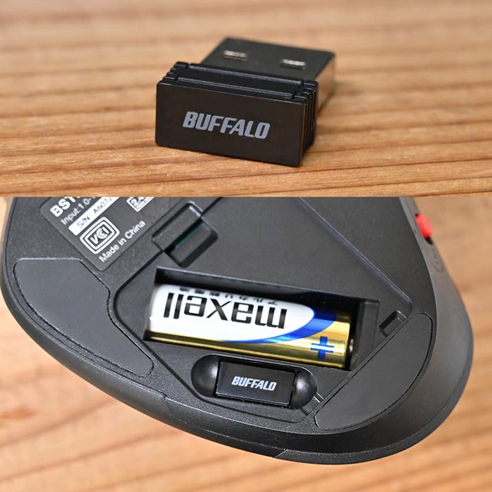 �����i2.4GHz�j��Bluetooth�ł̐ڑ��ɑΉ��B�t���̖������V�[�o�[�̓}�E�X���ʂɎ��[���Ă����܂��B�d���͒P3�`���d�r1�{�ŁA�ő��2�N���̓��삪�\�ł�