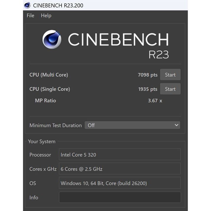 �uCINEBENCH R23�v��CPU�iMulti Core�j��7098pts�ACPU�iSingle Core�j��1935pts