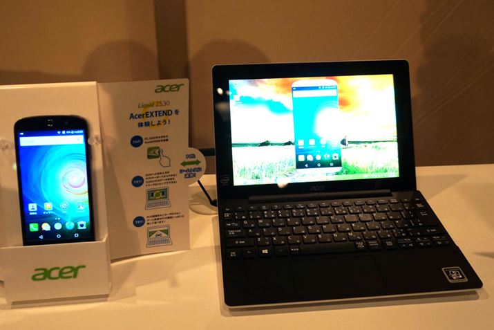 PC�ɃX�}�z�̉�ʂ��f���A�t�@�C������╶�����́A�ʐ^�B�e�Ȃǂ��s����Acer EXTEND