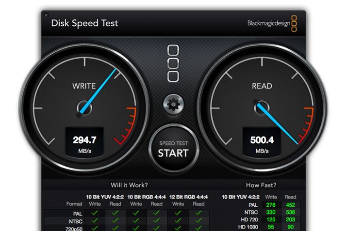 uDisk Speed Testv̌ʂ́AオCg294.7MB/sE[h500.4MB/sBeXg͑OqƓ