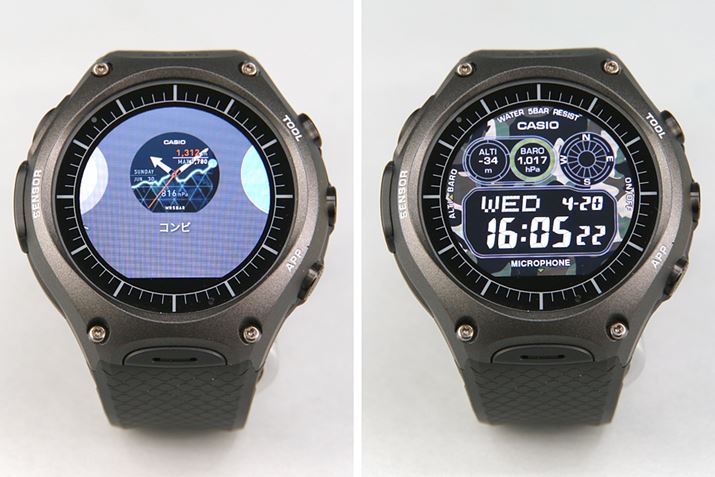 �E�H�b�`�t�F�C�X�́A��ʂ𒷉�������ƕύX�ł���i���j�B�E��G-SHOCK���́u�}���`�v