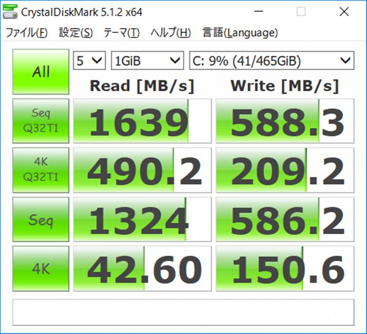uCrystal DiskMark 5.1.2 x64viЂЂ掁ǰʁB[hx͋ق1600MB/s