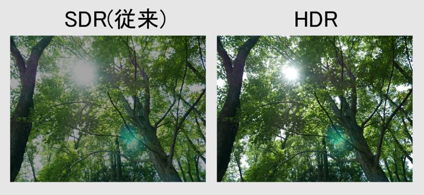 SDRとHDRの違いイメージ（写真はHDR効果のイメージを分かり易く表現できよう加工したものです）