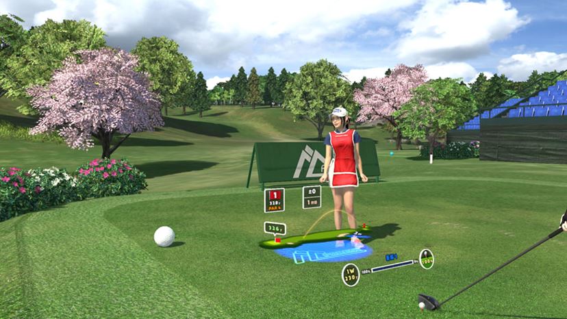 実際にスイングして遊ぶ「みんなのGOLF VR」で仮想ゴルフ体験ができる