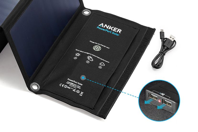 太陽光でスマホを充電できる、USBポート付きソーラー