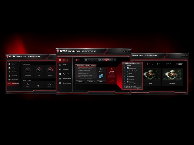 Gaming Centerはゲーム中のシステム状態を監視し、ゲーミングを最適化するのに役立ちます。カスタマイズされたプロファイルや設定を検知し変更、お好みの設定にカスタマイズできます。