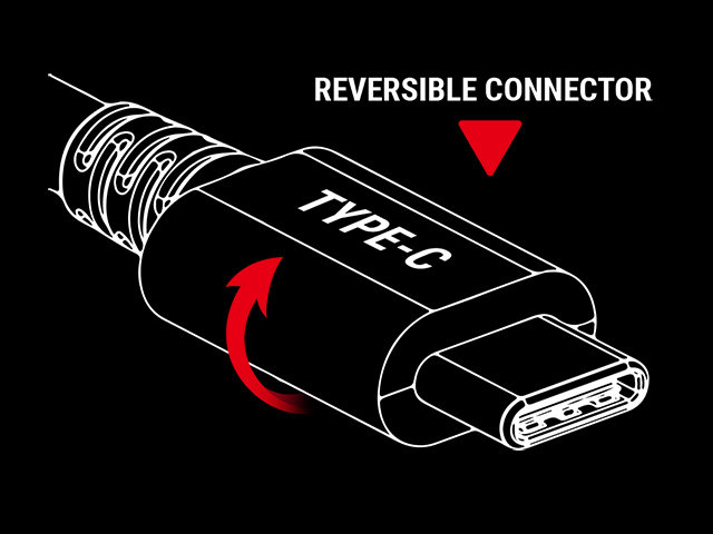 ������USB�̋t�}����TYPE-C�R�l�N�^�BUSB 3.1�̐��\�����b�g�̂��ׂĂ����󂵂悤�B���̋t�}����USB�R�l�N�^�ɂ��AUSB�ڑ����͂邩�Ɋy�ɂȂ�܂��B