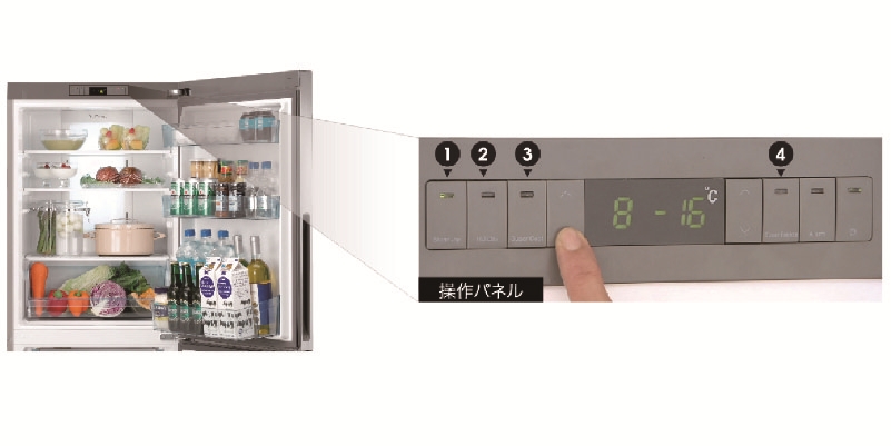 �①���ƗⓀ���̓f�W�^���\���Ō��₷���ׂ₩�ȐH�i�̉��x�ݒ肪�\�ł��B