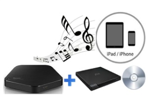光学ドライブをつなげば、音楽CDの取り込みがパソコンなしでiPhoneへ。