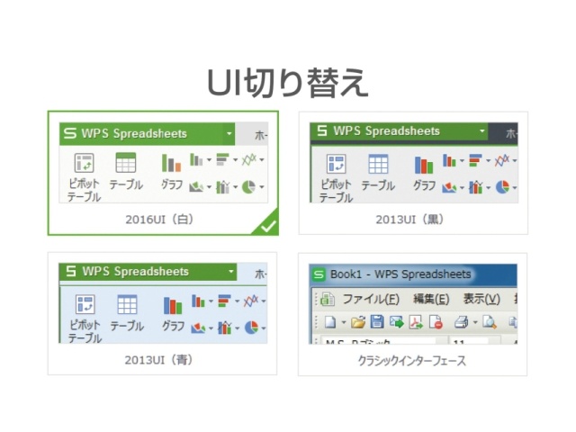 クラシックUI含む4種類のUIに切り替えが可能なので、なじみのあるUIを選んでお使いいただけます。