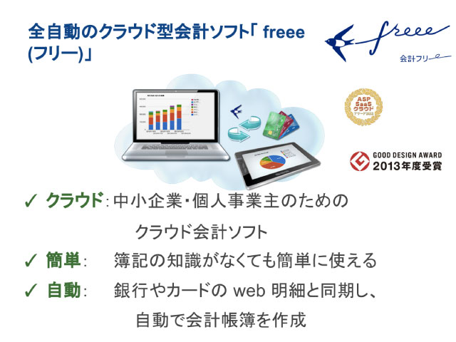 freee�i�t���[�j�Ȃ�A�N���E�h�łǂ��ł����p�ł��A�J���^���Ɏ����ŉ�v���낪���܂��B